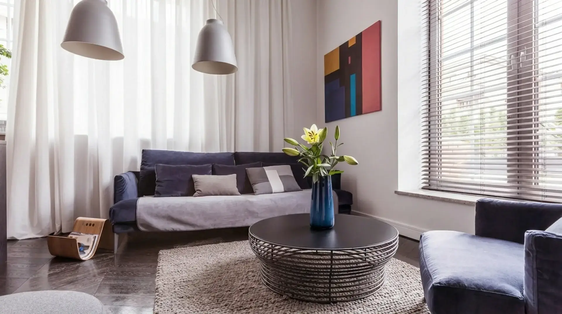 A bright living room dressed with made-to-measure blinds by Impress Blinds